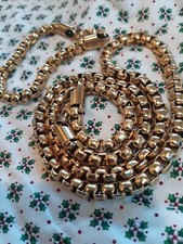 Gold Tone Stainless Steel Jewelry Set Chunky Chain Necklace Bracelet