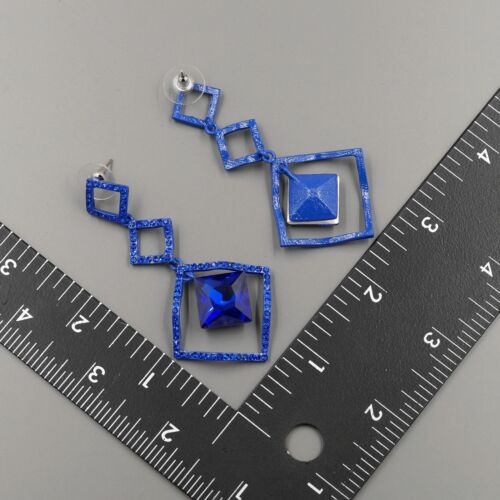 Pendientes colgantes de candelabro de estrás de cristal azul para mujer 02807 graduación - Imagen 4 de 4