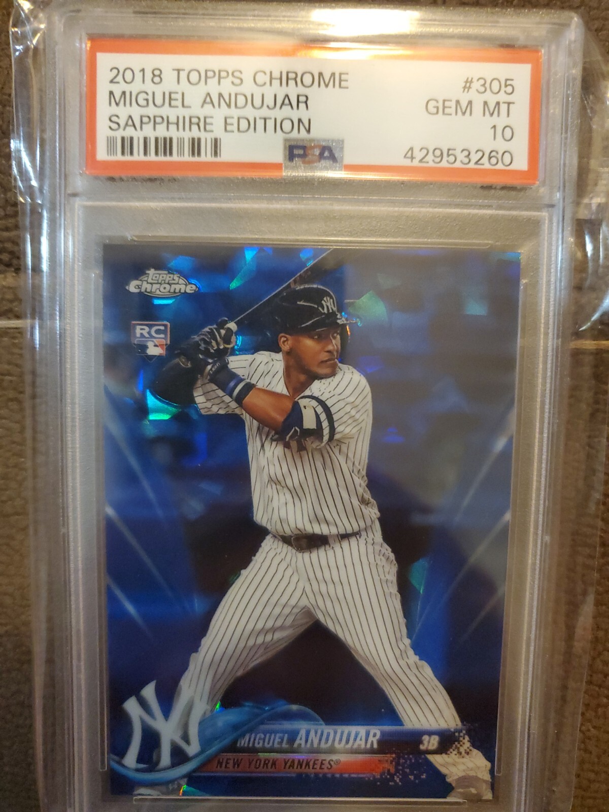 2018 Topps Chrome Sapphire Miguel Andujar #305 PSA 10 GEM MT Yankees Rookie RC