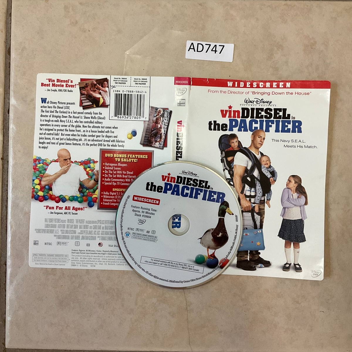 The Pacifier (DVD, 2006, Widescreen)No Case No Tracking #AD747 | eBay