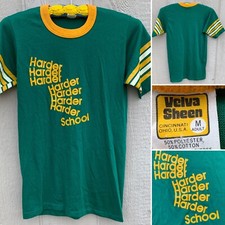 Vintage Harder School T Shirt Ringer Neck Velva Sheen 70s 80s Made In USA Size M