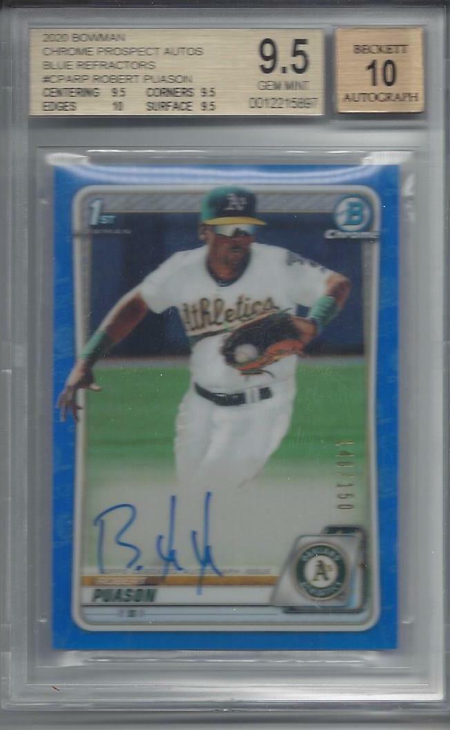 ROBERT PUASON 2020 BOWMAN CHROME 1ST BLUE REFRACTOR AUTO /150 BGS 9.5 10 AU GEM