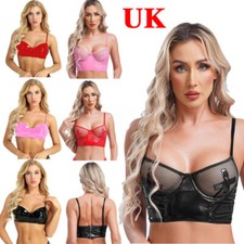 UK Women's PVC Leather Bra Tops Bustier Cut out Cup Bralette Clubwear Lingerie