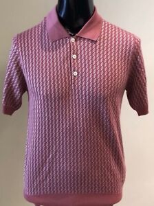 $995 Brioni Store Knit 3-button Polo Shirt Pink Powder Wool Silk 50