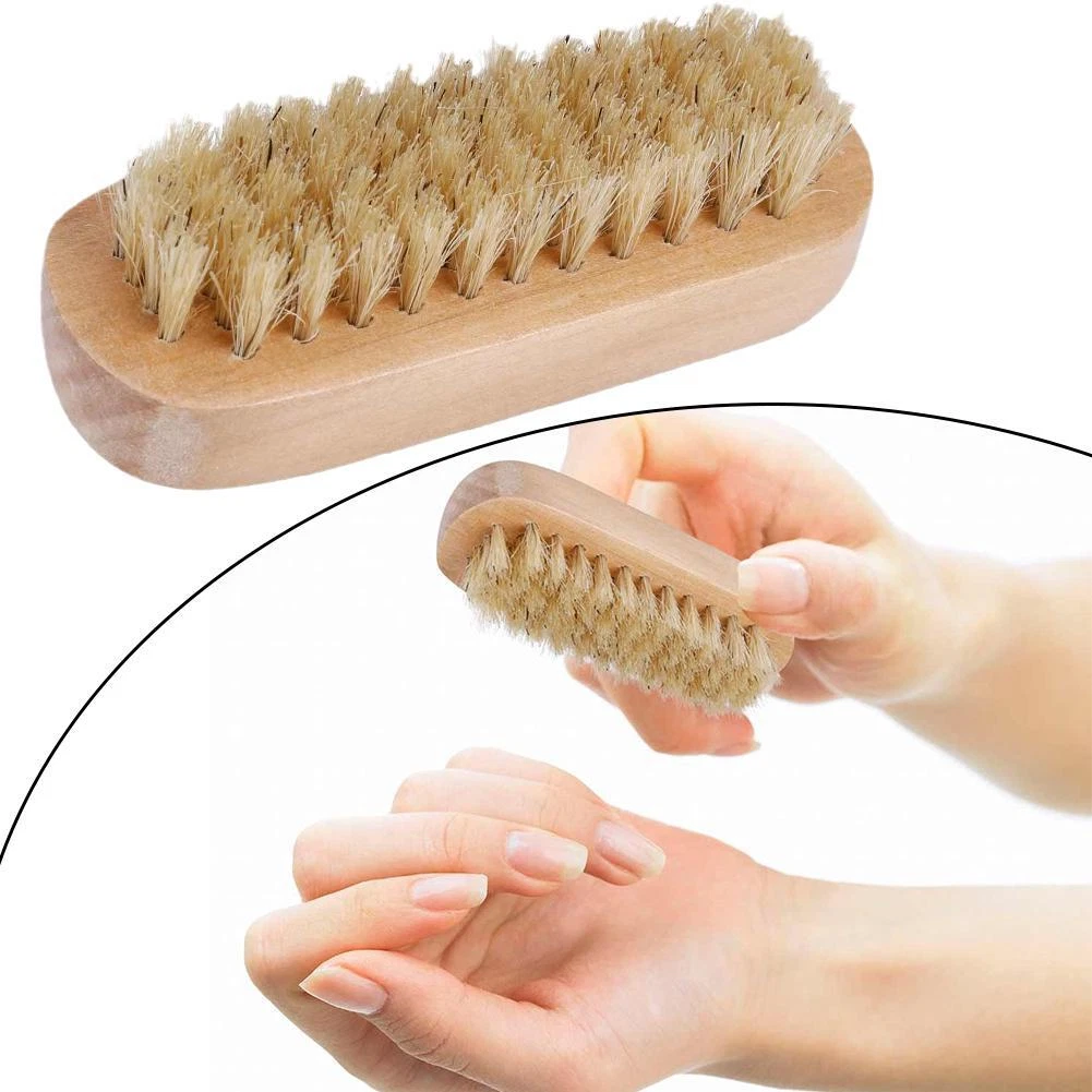 Wooden Nail Brush Scrubbing Finger Toe Washing Up Double GX Bristles Sided Z2T5
