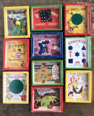 1960s Vintage FAO Schwarz Compendium Box of 10 R Journet Dexterity Puzzles