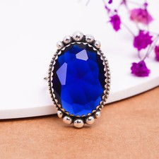 Blue Sapphire Simulated Gemstone 925 Sterling Silver Ring Jewelry Gift.