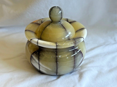 Egyptian Alabaster Stone Multi-Purpose Cut-out Medium Jar With Lid #45 (Sale)