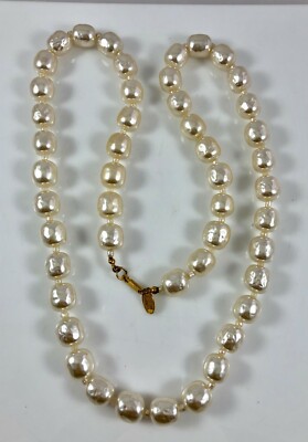 Vintage Miriam Haskell Large Size Heavy Baroque Pearl Single Strand Necklace