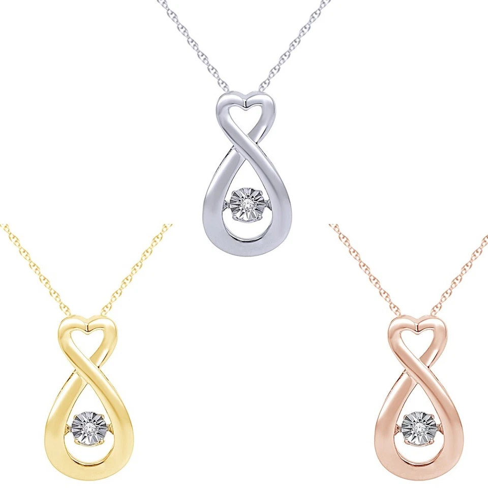 Colgante redondo de diamante natural infinito corazón danzante con cadena de plata de ley Foto 4 de 4