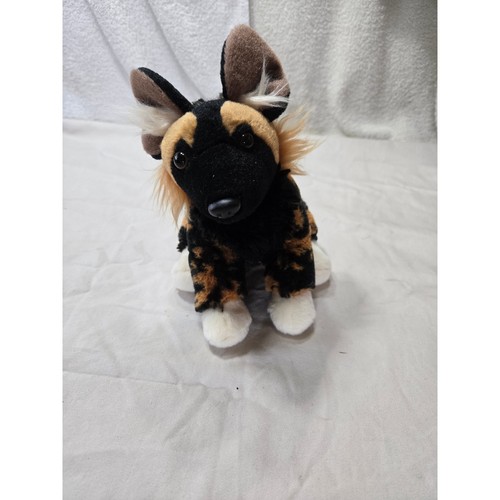 African Painted Dog Plush Stuffed Animal Wild Dog Brown Black White Spotted - Afbeelding 1 van 7