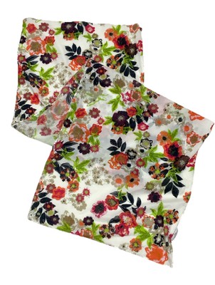 S.Oliver White Cotton W / Multicolor Flowers Print Rectangle Scarf EC