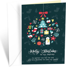 Greetings Merry Christmas Card for Nephew, Made in America, Eco-Friendly, Thick