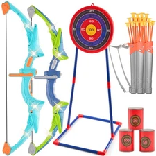 Kids Bow and Arrow Set with LED Lights Outdoor Archery Toys for Family Fun