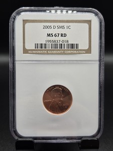 2005-D Lincoln Memorial Cent from a Special Mint Set (SMS), graded MS 67 RD