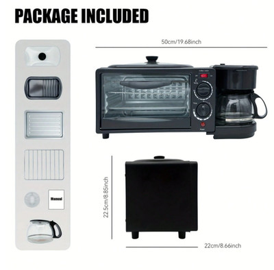 3 in 1 Breakfast Machine, Coffee+ Toast+ Frying Pan, One-Touch Timing, Fast Cook