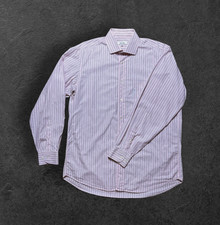 Faconnable Pink Striped Shirt 15.5R Medium 100 Cotton Long Sleeve French style