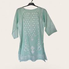 Damen Tunika grün bestickt Baumwolle Kurta/K...