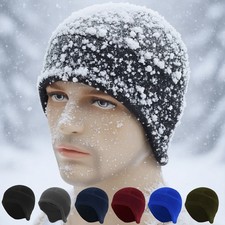 Men  Women Winter Fleece Line Beanie with Earflap Outdoor Warm Thermal Hat Cap