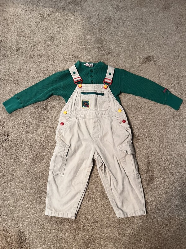 Vintage Rainbow Tag Gymboree Boys Overalls & Undershirt XS & Small UFO Space