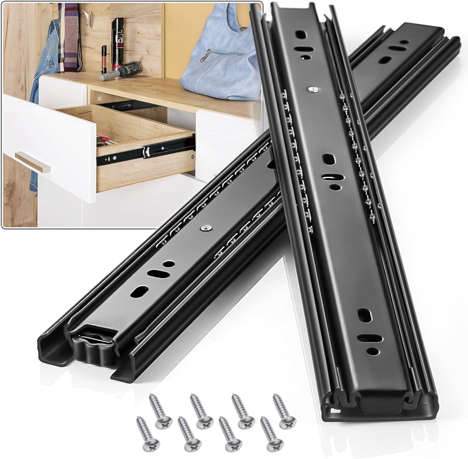 1 Pair Full Extension 10 12 14 16 18 20 22 24 12 Inch, Black