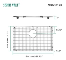 Serene Valley Sink Bottom Grid 29-1/2" X 16-1/2", Rear Drain With Corner Radius 