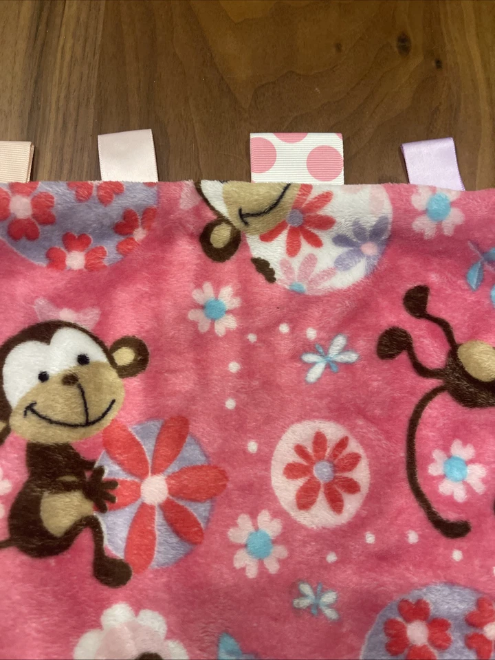 Baby Blanket Lovey 12"x 12" Possibly Taggies MONKEYS PINK RARE HTF GUC READ ✨ - Image 4 of 4