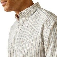 Ariat Men's Long Sleeve William Geo Stipe Print Classic Fit Button Shirt White