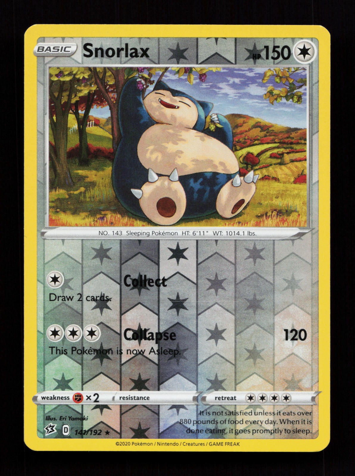 Snorlax 141/192 Reverse Holo Rare SWSH02: Rebel Clash Pokémon Card