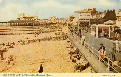 Bognor Regis Vintage Postkarte England Sand Strand Pier Autos
