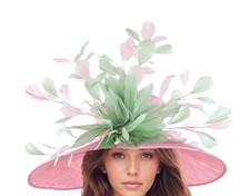 Hot Pink Sage Green XL Large Wide Brim Kentucky Derby Ascot Wedding Hat