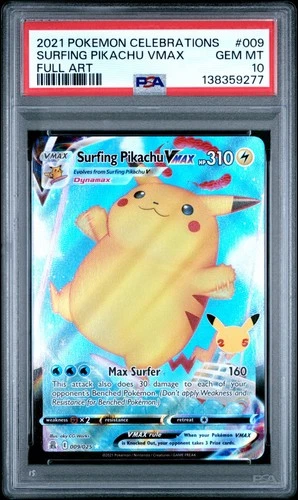 🔥2021 PSA 10 Pokémon Surfing Pikachu VMAX 009/025 Celebrations Holo UltraRare🔥