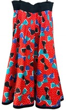 Vintage Jeanne Marc Red Bow Full Skirt Cinched Waist Sz L/XL Flowing Cotton Poly