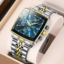 Blue rectangular quartz wristwatch for men and women, luxury business MLA-T0006