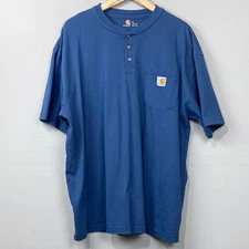Carhartt Blue Cotton Henley T Shirt Sz XL Casual Top Classic Basics Heavyweight