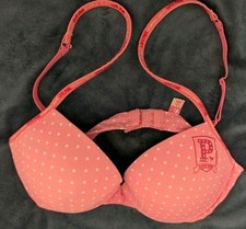 LOVE PINK Victoria's Secret 36C Pink Polka Dot Push Up Bra w/Rhinestone Logo 