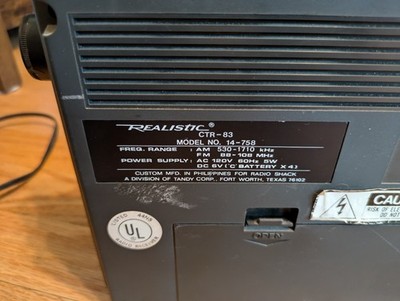 Realistic Radioshack CTR-83 Model No. 14 - 758 AM/FM Works, Tape does Not