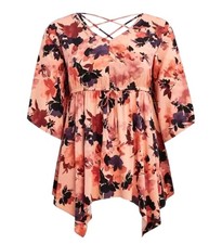 Torrid Babydoll Tunic Sharkbite Hem Stretch Challis Floral Peach Pink 3X NWT