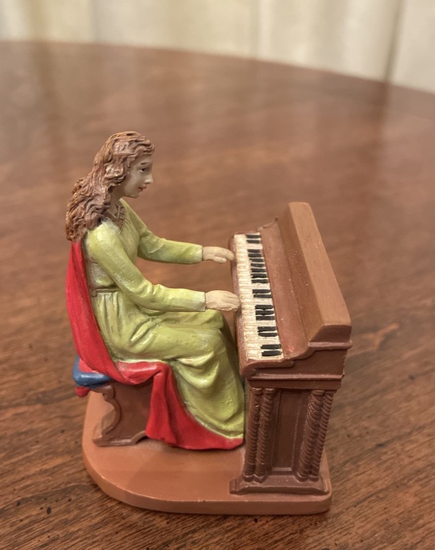 Vintage Angel Woman Playing Piano, 2001 Christmas Village Figurine 3” H Roman