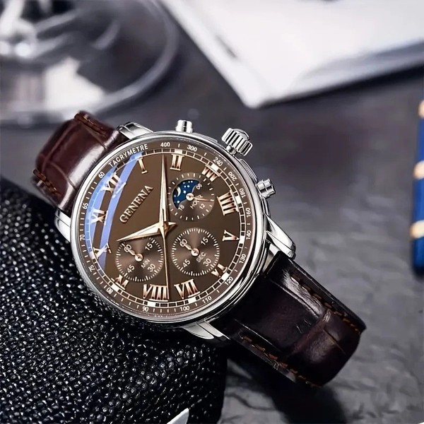 Reloj de Moda para Hombre de Negocios, Casual con Correa de Cuero y Movimiento de Cuarzo 4