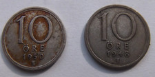 SWEDEN 1948 & 1950 10 ORE 40% SILVER COINS KM# 823 .037 troy oz silver content