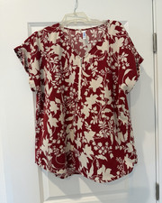 Miusol Womens 2XL Regular Red/White Floral V-...