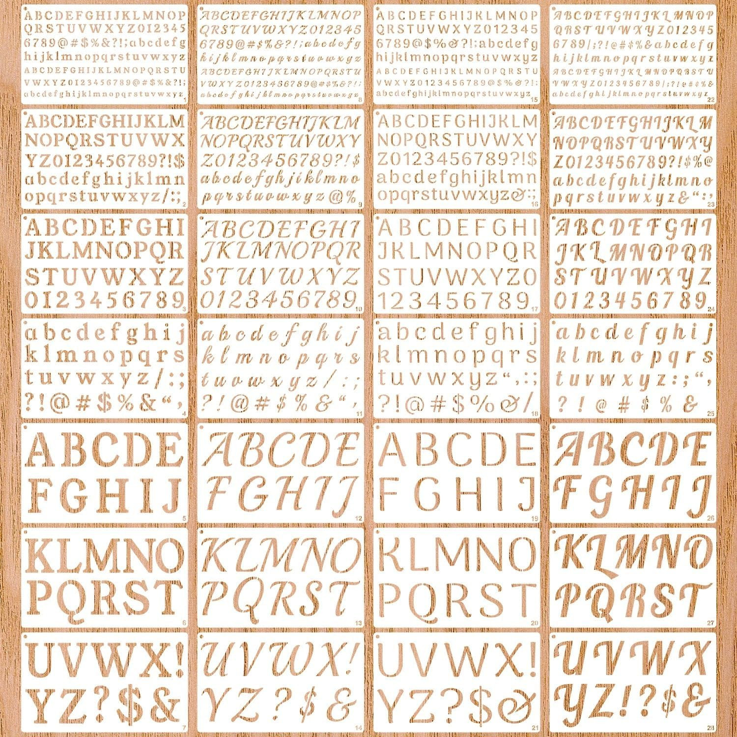 1/3 to 2 Inch Reusable Letter Stencils 28-Pack for Painting