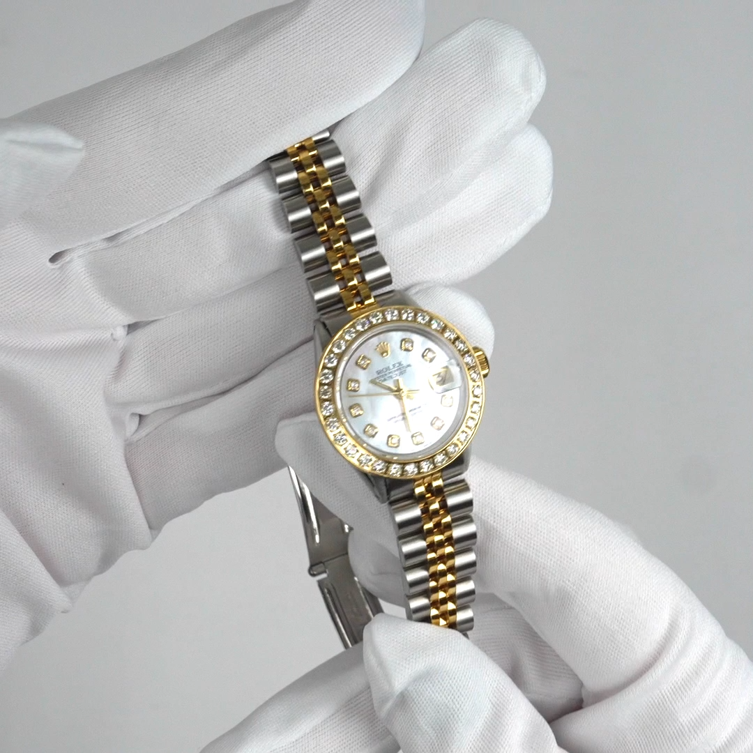 26mm Rolex Datejust 6917 18K Gold Diamond Bezel MOP Dial Steel