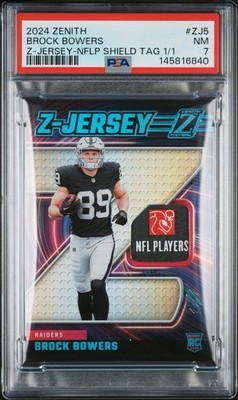 2024 BROCK BOWERS, 1/1, RC,Panini Z- Jerseys with NFL PLAYERS SHIELD LAUNDRY TAG