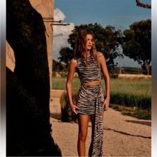 Zara NWT Zebra Print Cutout Mini Dress Draped Tie Size L