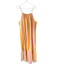 Mango Striped Flowy Maxi Summer Dress Size 8 Yellow Pink Orange Bold Sleeveless