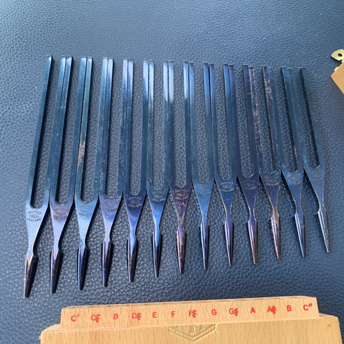 Vintage Ragg Blued Steel Plain Shank Tuning Forks Set 13 Boxed Sheffield Made - Picture 6 of 12