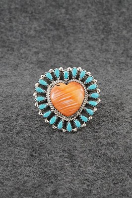Turquoise, Spiny Oyster & Sterling Silver Ring - Elton James - Size 9