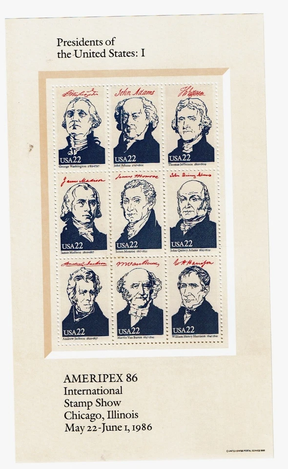 1986 U.S AMERIPEX 86 Four Presidential Sheets of 9 Sc#2216-19 M/NH/H/OG Scarce! - Image 2 of 4